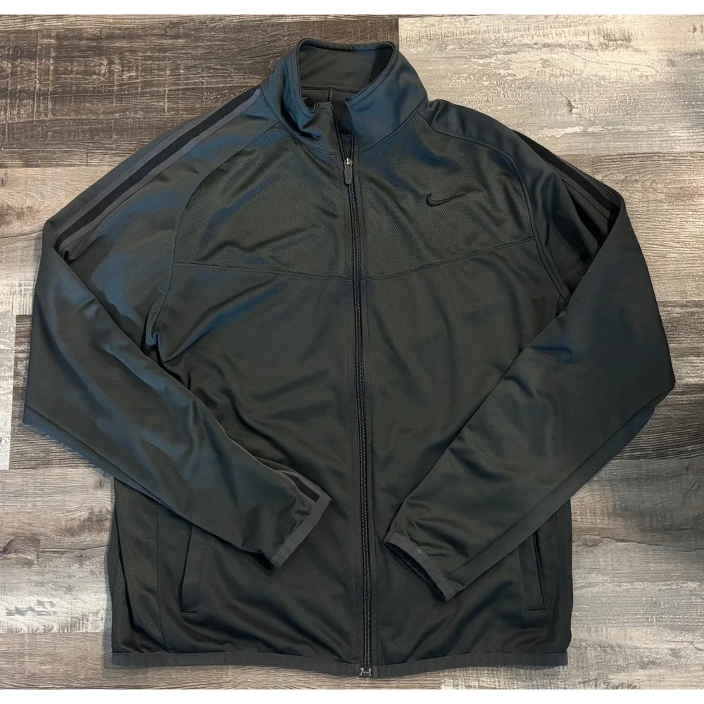 Nike Mens Track Jacket Full Zip Gray Black Mesh Panel Sportswear Large